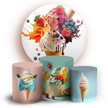 Capas Painel Redondo e Trio Cilindro Sublimado -  Sorveteria