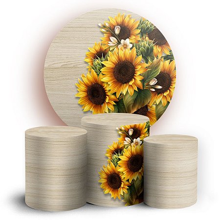 Capas Painel Redondo e Trio Cilindro Sublimado -  Girassol