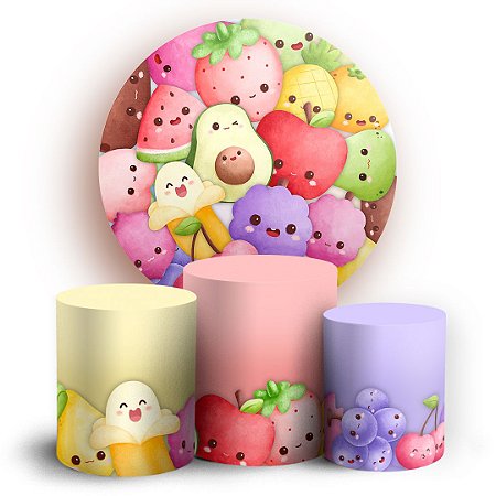Capas Painel Redondo e Trio Cilindro Sublimado -  Frutas Cute