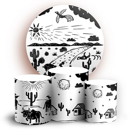 Capas Painel Redondo e Trio Cilindro Sublimado - Festa Junina