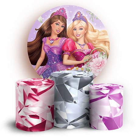 Capas Painel Redondo e Trio Cilindro Sublimado - Barbie O Castelo de Diamante