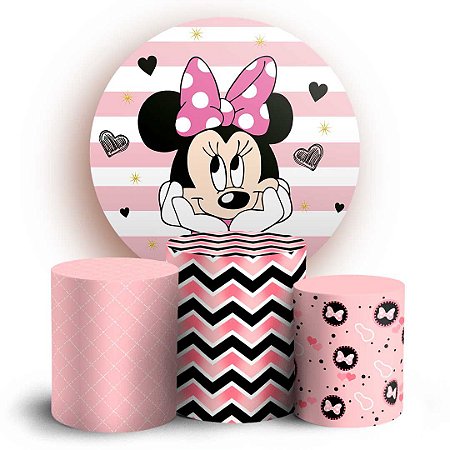 Capas Painel Redondo e Trio Cilindro Sublimado - Minnie Rosa
