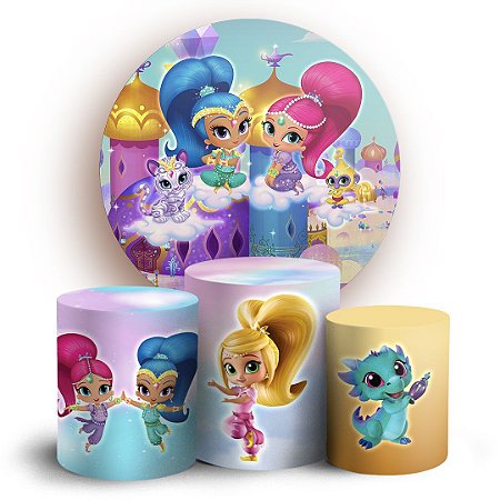 Capas Painel Redondo e Trio Cilindro Sublimado - Shimmer e Shine