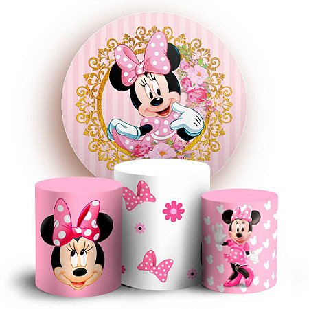 Capas Painel Redondo e Trio Cilindro Sublimado - Minnie Rosa