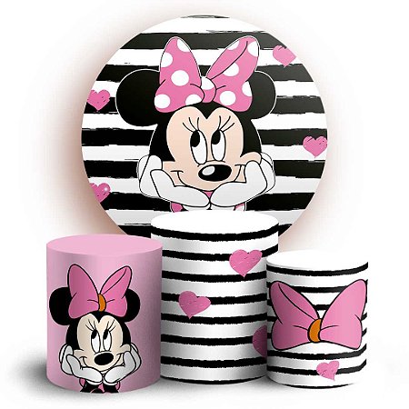 Capas Painel Redondo e Trio Cilindro Sublimado - Minnie Rosa