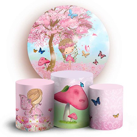 Capas Painel Redondo e Trio Cilindro Sublimado - Fada