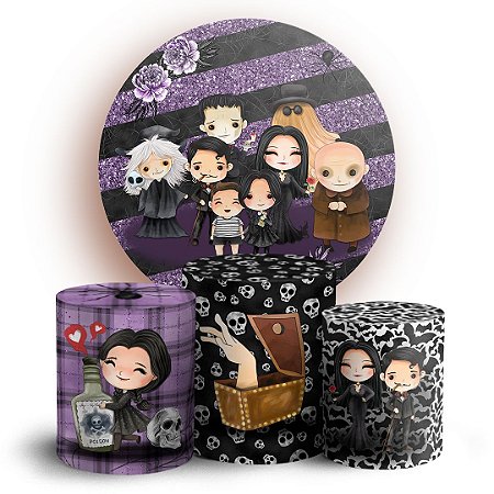 Capas Painel Redondo e Trio Cilindro Sublimado - Familia Addams Cute