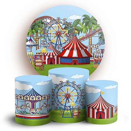 Capas Painel Redondo e Trio Cilindro Sublimado - Parque de Diversões