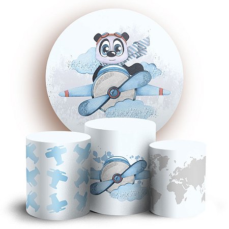 KIT Redondo e Trio - Panda Aviador - Sublimado 3D