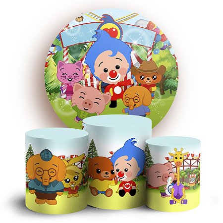 Capas Painel Redondo e Trio Cilindro Sublimado - Palhaço Plim Plim