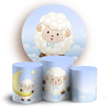 KIT Redondo e Trio - Ovelhinha Cute Azul - Sublimado 3D