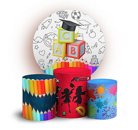Capas Painel Redondo e Trio Cilindro Sublimado - Formatura Infantil