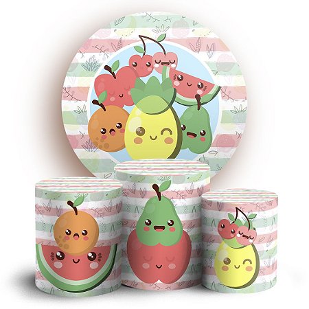 Capas Painel Redondo e Trio Cilindro Sublimado - Frutas Cute