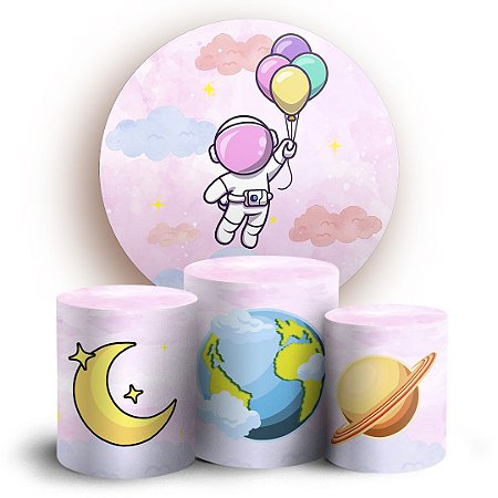 Capas Painel Redondo e Trio Cilindro Sublimado - Astronauta