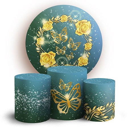 Capas Painel Redondo e Trio Cilindro Sublimado - Floral
