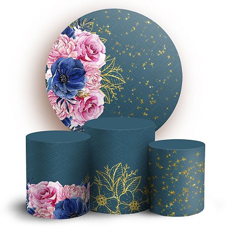 Capas Painel Redondo e Trio Cilindro Sublimado - Floral