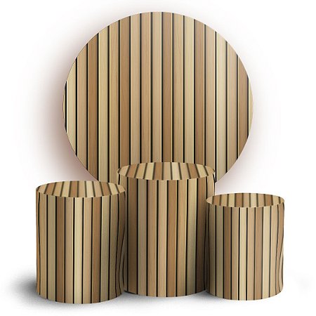 Capas Painel Redondo e Trio Cilindro Sublimado - Madeira Ripada