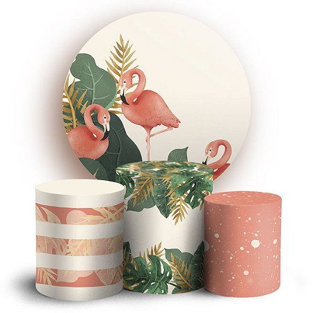 Capas Painel Redondo e Trio Cilindro Sublimado - Flamingo