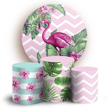 Capas Painel Redondo e Trio Cilindro Sublimado - Flamingo