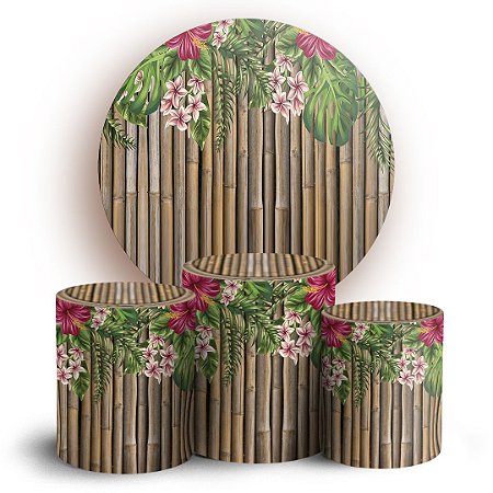 Capas Painel Redondo e Trio Cilindro Sublimado - Bambu florido