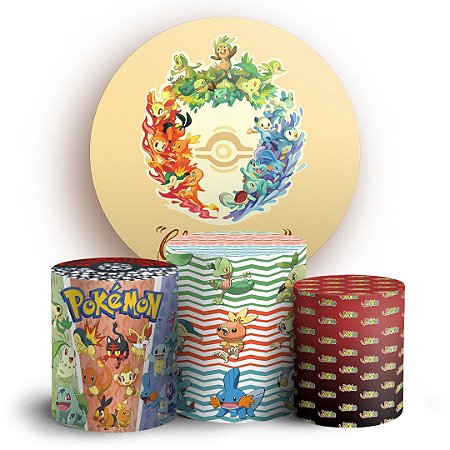 Capas Painel Redondo e Trio Cilindro Sublimado - Pokemon Iniciais
