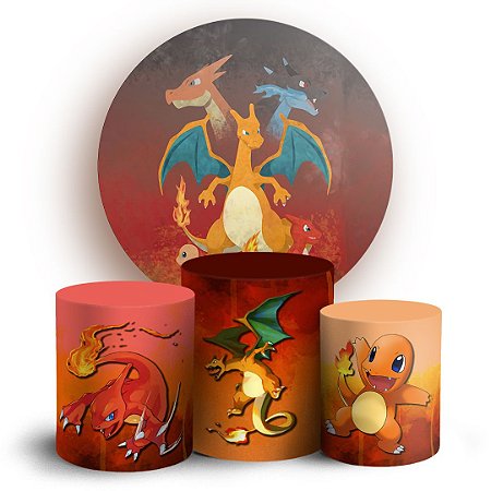 Capas Painel Redondo e Trio Cilindro Sublimado - Pokemon Charmander