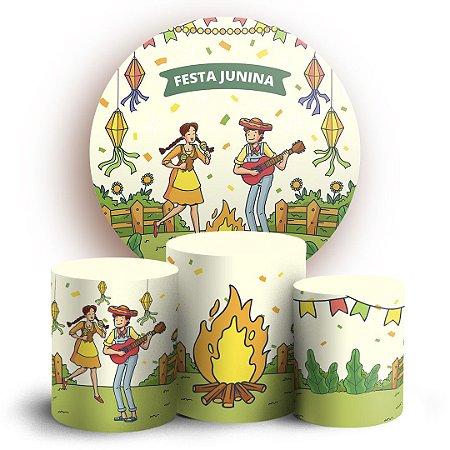 Capas Painel Redondo e Trio Cilindro Sublimado - Festa Junina