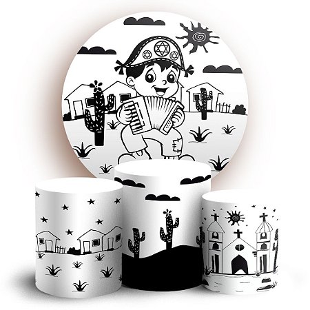 Capas Painel Redondo e Trio Cilindro Sublimado - Festa Junina