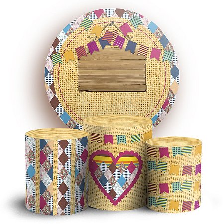 Capas Painel Redondo e Trio Cilindro Sublimado - Festa Junina