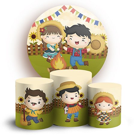 Capas Painel Redondo e Trio Cilindro Sublimado - Festa Junina