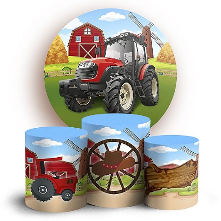 Capas Painel Redondo e Trio Cilindro Sublimado - Fazendinha Trator