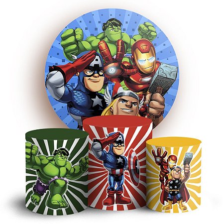 Capas Painel Redondo e Trio Cilindro Sublimado - Heróis