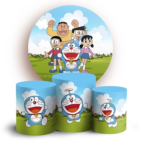 Capas Painel Redondo e Trio Cilindro Sublimado - Doraemon