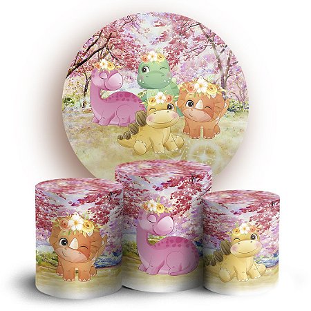 Capas Painel Redondo e Trio Cilindro Sublimado - Dinossauro Cute