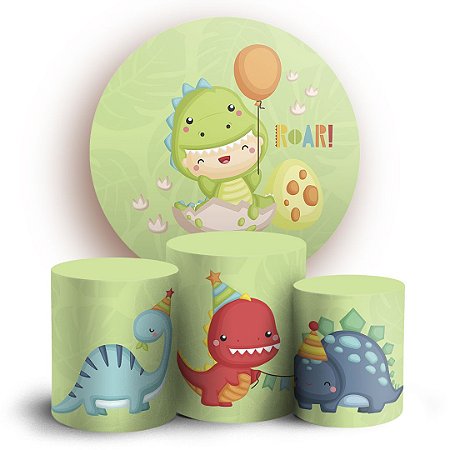 Capas Painel Redondo e Trio Cilindro Sublimado - Dinossauro Baby