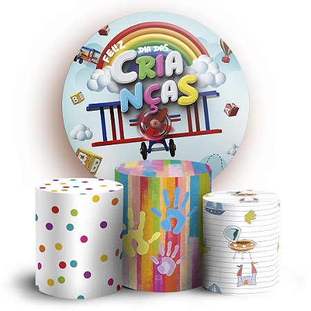 Capas Painel Redondo e Trio Cilindro Sublimado - Dia das Crianças