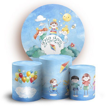 Capas Painel Redondo e Trio Cilindro Sublimado - Dia das Crianças