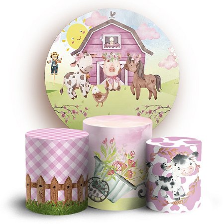 Capas Painel Redondo e Trio Cilindro Sublimado - Fazendinha