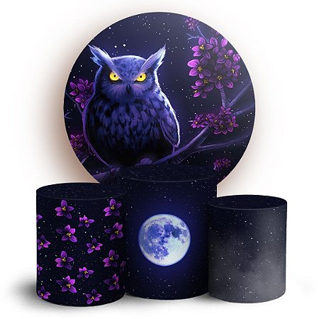 Capas Painel Redondo e Trio Cilindro Sublimado - Coruja