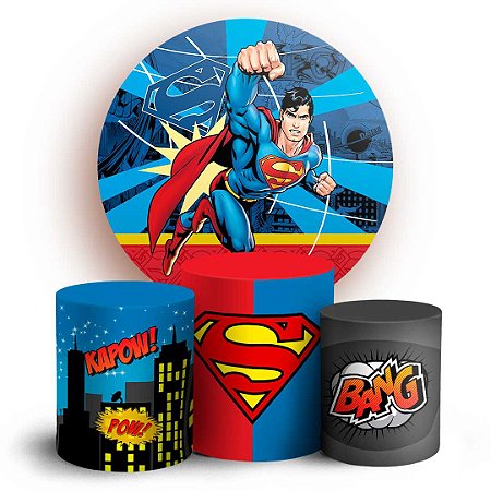 Capas Painel Redondo e Trio Cilindro Sublimado - Super Homem