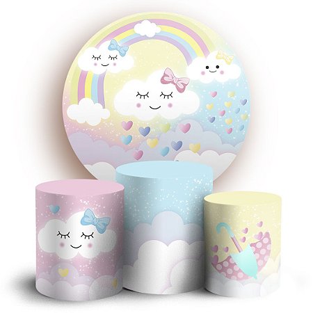 Capas Painel Redondo e Trio Cilindro Sublimado - Chuva de Amor