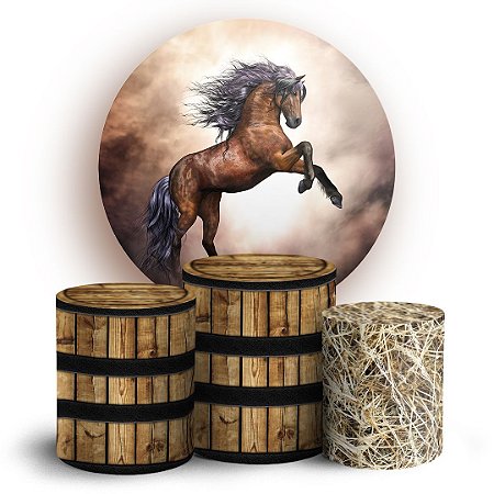 Capas Painel Redondo e Trio Cilindro Sublimado - Cavalo
