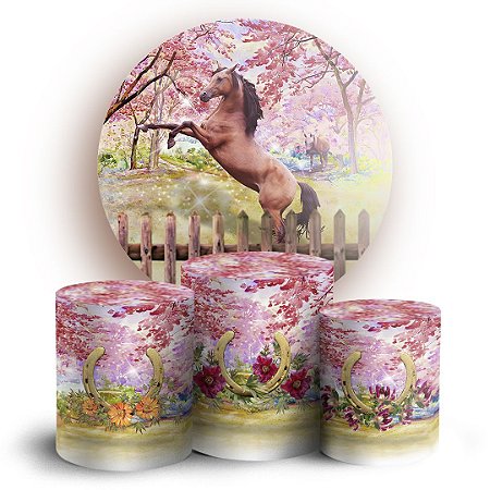 Capas Painel Redondo e Trio Cilindro Sublimado - Cavalo