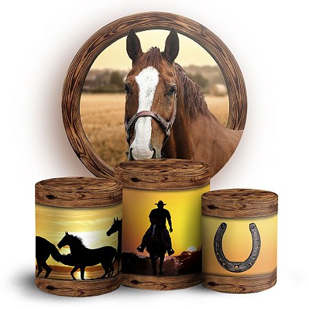 Capas Painel Redondo e Trio Cilindro Sublimado - Cavalo