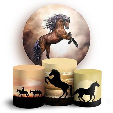 Capas Painel Redondo e Trio Cilindro Sublimado - Cavalo
