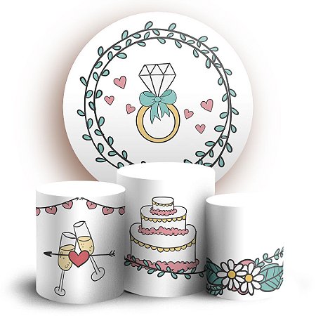 Capas Painel Redondo e Trio Cilindro Sublimado - Casamento