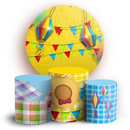 Capas Painel Redondo e Trio Cilindro Sublimado - Festa Junina