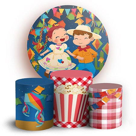 Capas Painel Redondo e Trio Cilindro Sublimado - Festa Junina