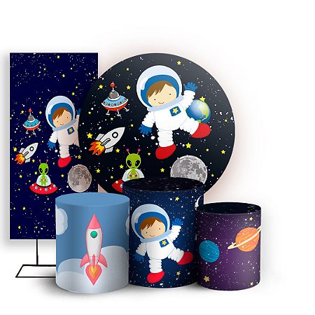 Capas Painel Redondo Trio Cilindro e Faixa Lateral Sublimado - Astronauta
