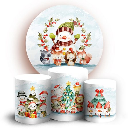 Capas Painel Redondo e Trio Cilindro Sublimado - Ano Novo Natal